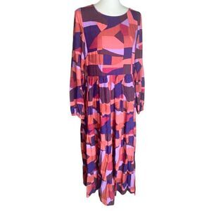 Mister Zimi Nina Cedar Multicolor Geometric Long Sleeve Maxi Dress Wm’s Sz 10